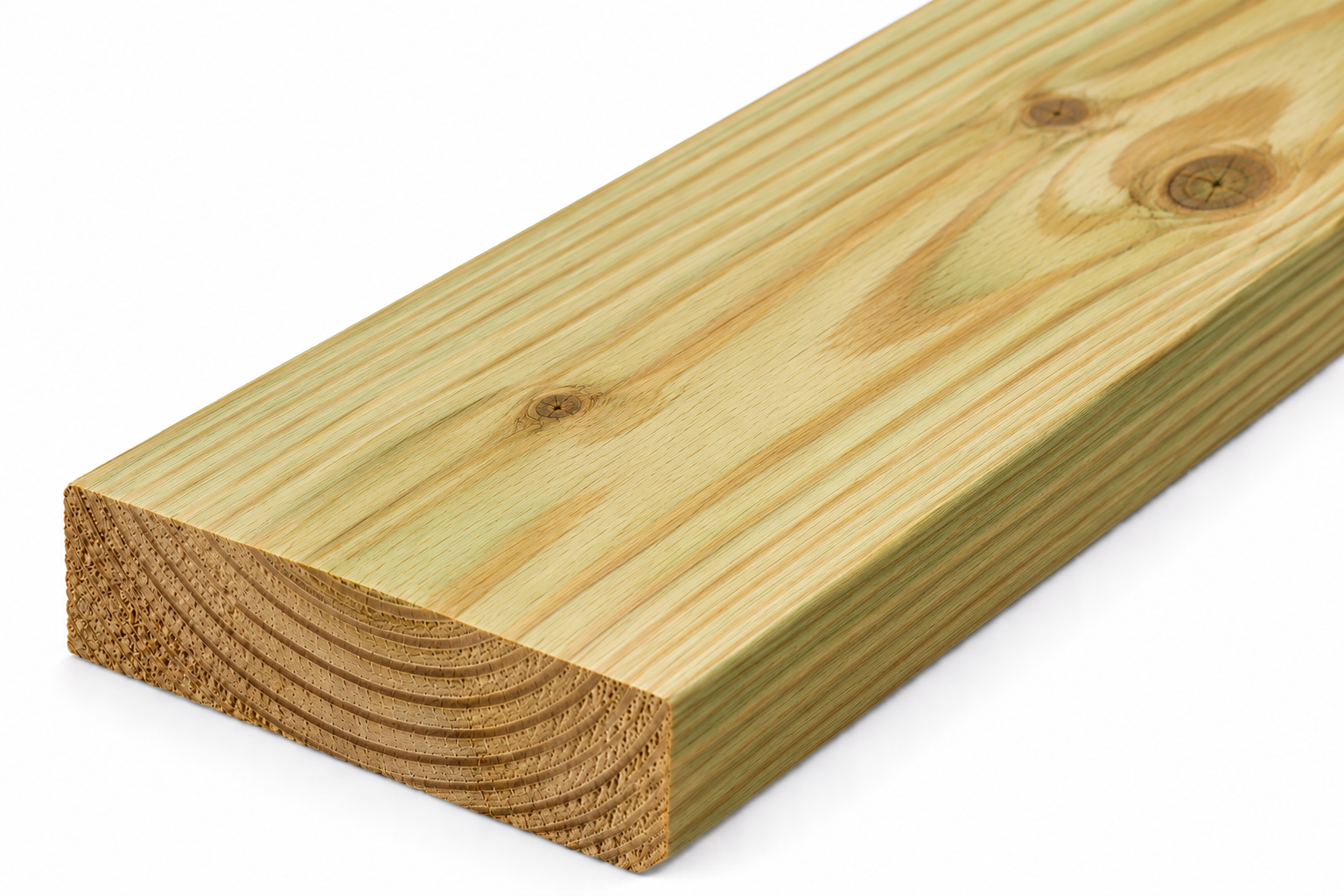 Pressure-treated Southern Yellow Pine plank with pale yellow-green grain